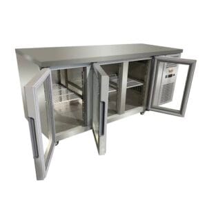 Comprar Mesón Bajo Refrigerado 3 Puertas Vidrio Abatible 545 lts 180 cms